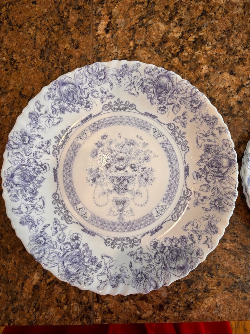 Vintage Arcopal France Honorine 11” Dinner Plates Set of 8 Blue Floral Scalloped